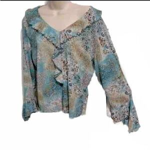 NEW YORK CITY DESIGN CO Paisley Bell Long Sleeve Blouse Womens Large